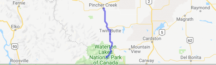 Pincher Creek to Waterton Lakes (Alberta, Canada) |  Routes Around the World
