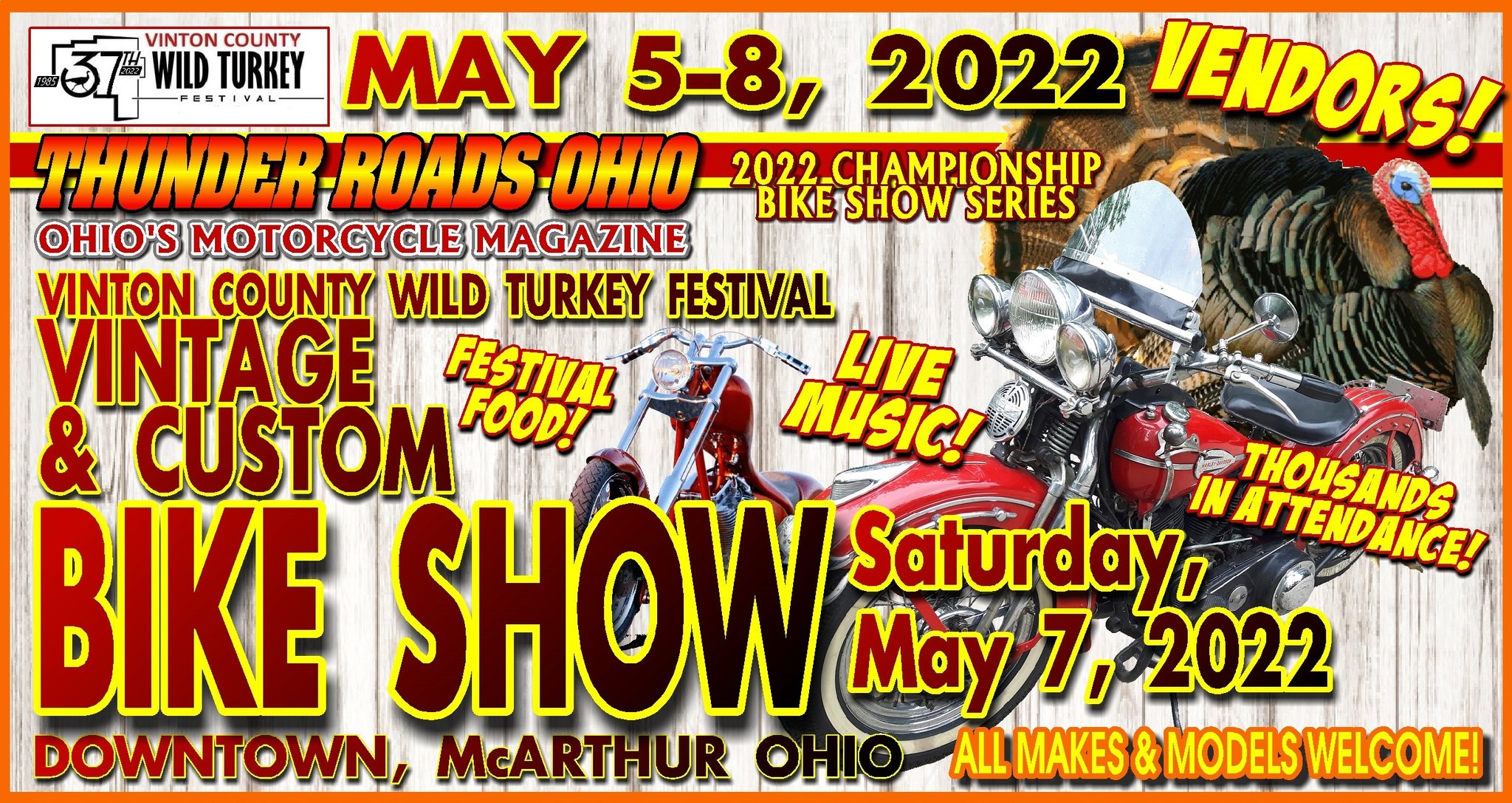 Vinton County Wild Turkey VINTAGE CUSTOM BIKE SHOW Motorcycle Roads