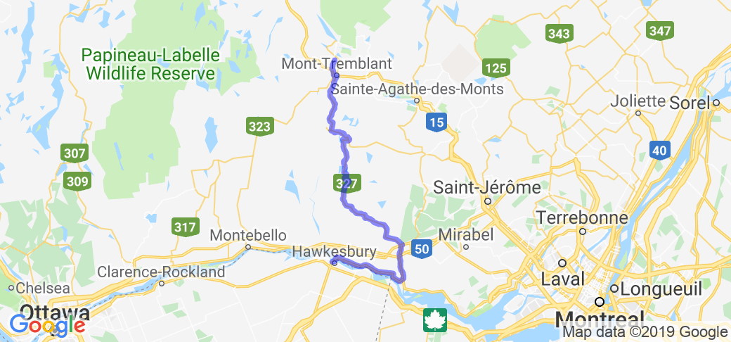From Hawkesbury to Mont Tremblant on Route 327 (Quebec, Canada) |  Routes Around the World