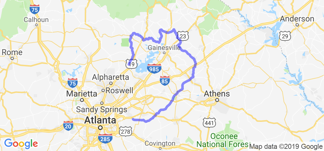 Cumming to Stone Mountain | Route Ref. #35846 | Motorcycle Roads