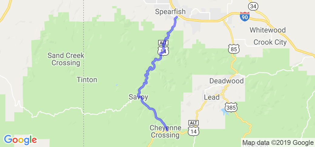 Spearfish Canyon Scenic Byway Map Spearfish Canyon Scenic Byway | Route Ref. #36384 | Motorcycle Roads