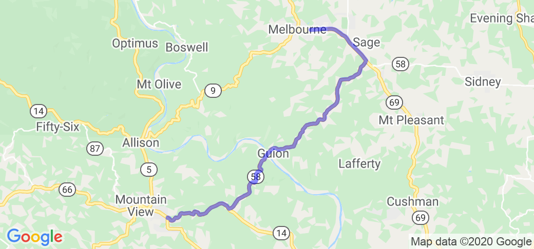 Mountain View to Melbourne via Highways 14, 58 and 69. |  United States