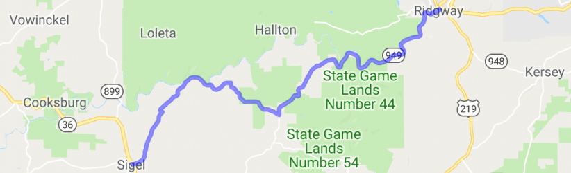 Pennsylvania Route 949 - Sigel, PA to Ridgway, PA - |  United States