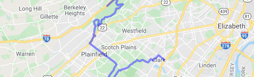 From Clark NJ (twisty turns) to Watchung Reservation (twisty turns) |  United States