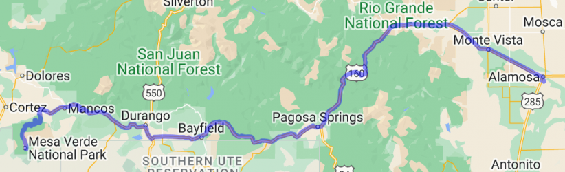 Around the edge of Colorado (segment 3 of 8) - Alamosa CO to Mesa Verde CO |  United States